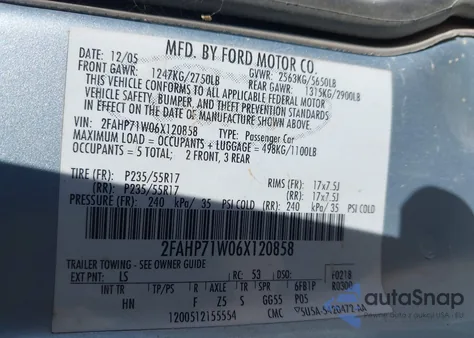 2006 Ford Crown Victoria Police/Police Interceptor from USA, damaged, VIN 2FAHP71W06X120858